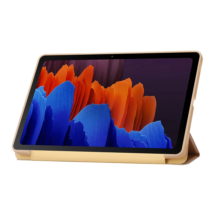 For Samsung Galaxy Tab S9 3-Fold Holder Silicone Leather Tablet Case(Gold) - Galaxy Tab S9 Cases by buy2fix | Online Shopping UK | buy2fix