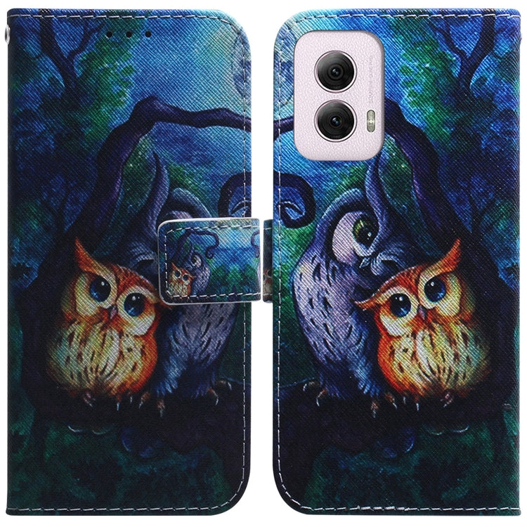 For Motorola Moto G Power 5G 2024 Coloured Drawing Flip Leather Phone Case(Oil Painting Owl) - Motorola Cases by buy2fix | Online Shopping UK | buy2fix