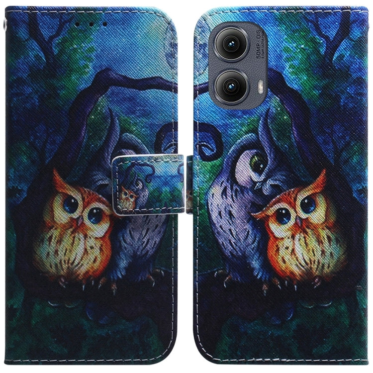 For Motorola Edge 2024 Coloured Drawing Flip Leather Phone Case(Oil Painting Owl) - Motorola Cases by buy2fix | Online Shopping UK | buy2fix