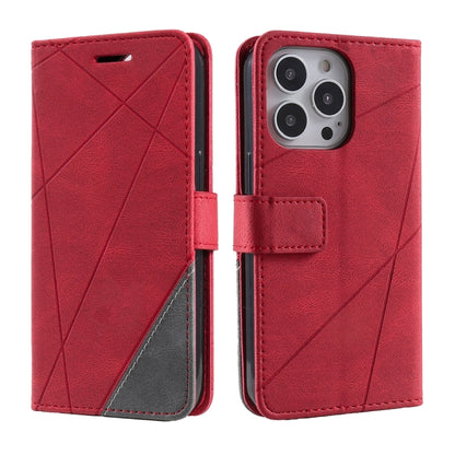 For iPhone 16 Pro Skin Feel Splicing Leather Phone Case(Red) - iPhone 16 Pro Cases by buy2fix | Online Shopping UK | buy2fix