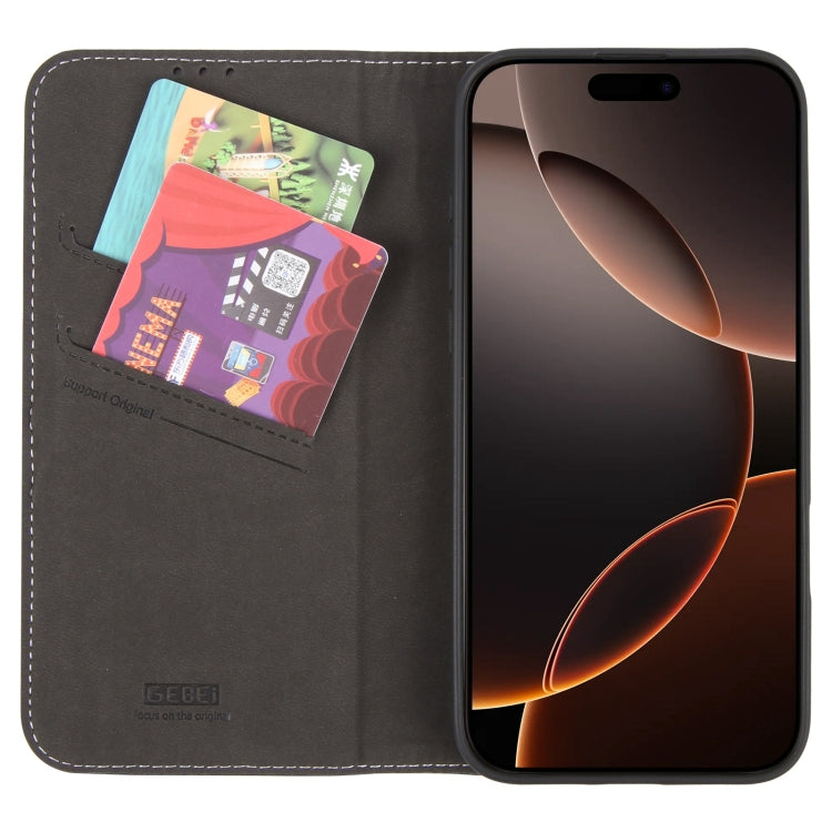 For iPhone 16 Pro GEBEI Top-grain Horizontal Flip Leather Phone Case(Black) - iPhone 16 Pro Cases by GEBEI | Online Shopping UK | buy2fix