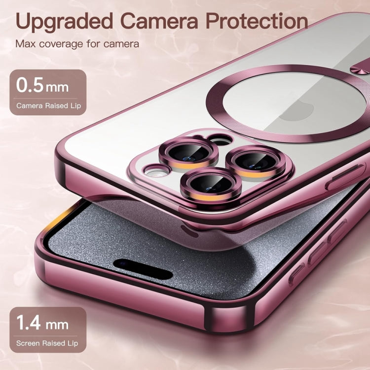 For iPhone 14 Pro Max Magsafe Magnetic Transparent Electroplated TPU Phone Case(Pink) - iPhone 14 Pro Max Cases by buy2fix | Online Shopping UK | buy2fix