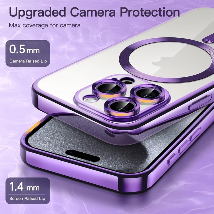 For iPhone 16 Pro Max Transparent Electroplated Magsafe Magnetic TPU Phone Case(Purple) - iPhone 16 Pro Max Cases by buy2fix | Online Shopping UK | buy2fix