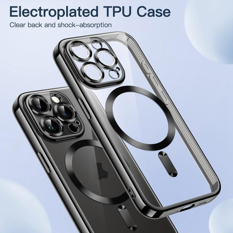 For iPhone 16 Transparent Electroplated Magsafe Magnetic TPU Phone Case(Black) - iPhone 16 Cases by buy2fix | Online Shopping UK | buy2fix