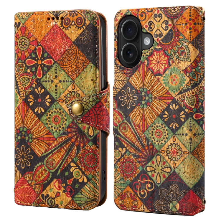 For iPhone 16 Denior Flower Language Series Cork Fabric Oil Edge Leather Phone Case(Autumn) - iPhone 16 Cases by Denior | Online Shopping UK | buy2fix