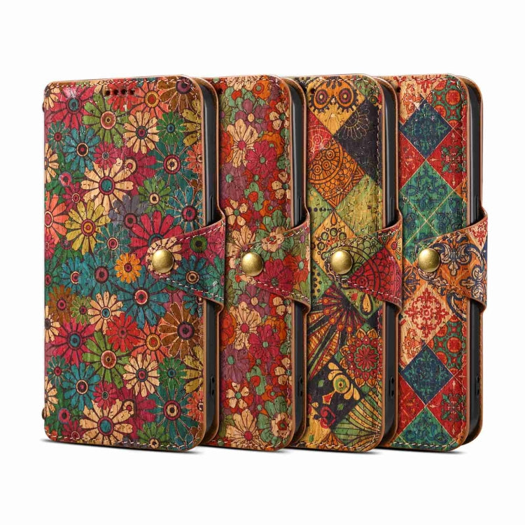 For iPhone 16 Pro Denior Flower Language Series Cork Fabric Oil Edge Leather Phone Case(Autumn) - iPhone 16 Pro Cases by Denior | Online Shopping UK | buy2fix