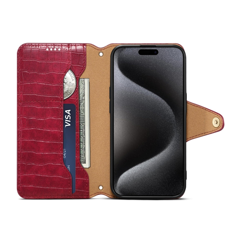 For iPhone 16 Pro Denior Crocodile Texture Oil Edge Leather Phone Case(Rose Red) - iPhone 16 Pro Cases by Denior | Online Shopping UK | buy2fix