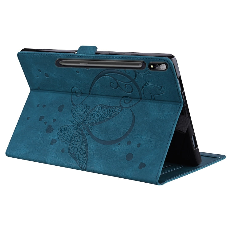 For Samsung Galaxy Tab S9 FE+ Love Butterfly Embossed Leather Tablet Case(Blue) - Galaxy Tab S9 FE+ by buy2fix | Online Shopping UK | buy2fix