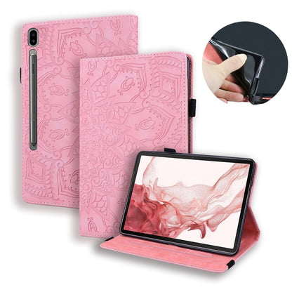 For Samsung Galaxy Tab S9 FE Calf Texture Embossed Leather Tablet Case(Pink) - Galaxy Tab S9 FE by buy2fix | Online Shopping UK | buy2fix