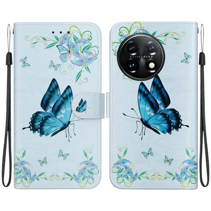 For OnePlus 11 Crystal Texture Colored Drawing Leather Phone Case(Blue Pansies) - OnePlus Cases by buy2fix | Online Shopping UK | buy2fix