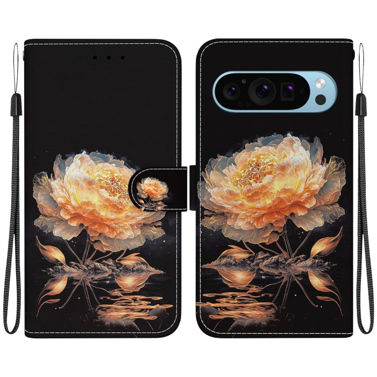 For Google Pixel 9 Pro Crystal Texture Colored Drawing Leather Phone Case(Gold Peony) - Google Cases by buy2fix | Online Shopping UK | buy2fix