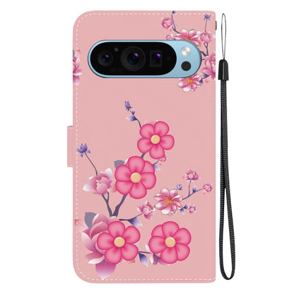 For Google Pixel 9 Pro Crystal Texture Colored Drawing Leather Phone Case(Cherry Blossoms) - Google Cases by buy2fix | Online Shopping UK | buy2fix