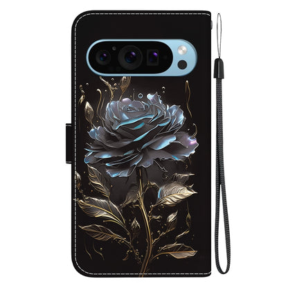 For Google Pixel 9 Crystal Texture Colored Drawing Leather Phone Case(Black Rose) - Google Cases by buy2fix | Online Shopping UK | buy2fix