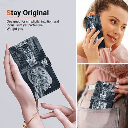 For Google Pixel 9 Crystal Texture Colored Drawing Leather Phone Case(Cat Tiger Reflection) - Google Cases by buy2fix | Online Shopping UK | buy2fix