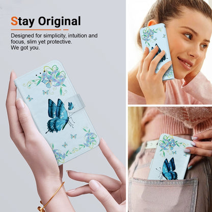 For Google Pixel 9 Crystal Texture Colored Drawing Leather Phone Case(Blue Pansies) - Google Cases by buy2fix | Online Shopping UK | buy2fix