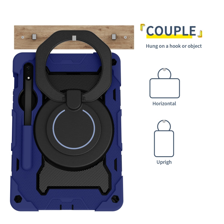 For Samsung Galaxy Tab S9 Armor Portable Rotating Ring Holder Silicone Tablet Case(Navy Blue) - Galaxy Tab S9 Cases by buy2fix | Online Shopping UK | buy2fix