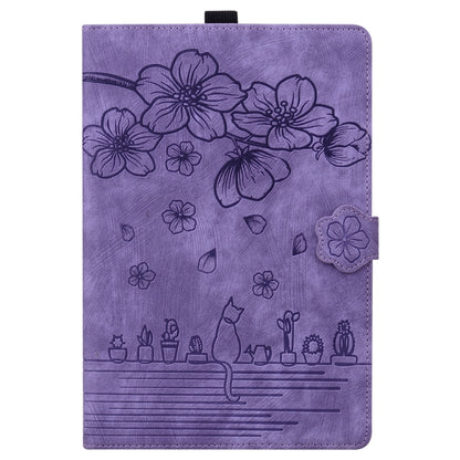 For iPad Pro 11 2024 Cartoon Sakura Cat Embossed Smart Leather Tablet Case(Purple) - iPad Pro 11 2024 Cases by buy2fix | Online Shopping UK | buy2fix