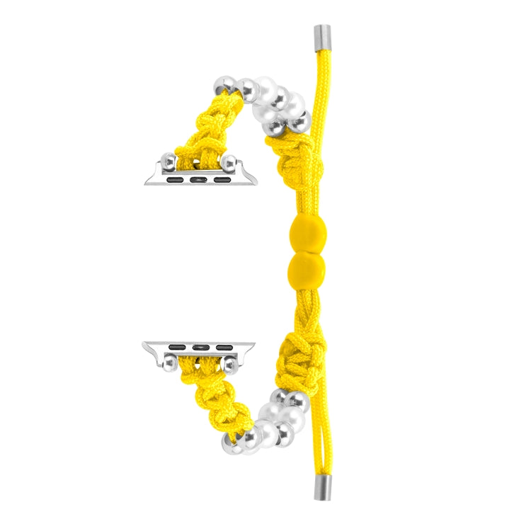 For Apple Watch Ultra 49mm Paracord Row Beads Drawstring Braided Watch Band(Yellow) - Watch Bands by buy2fix | Online Shopping UK | buy2fix