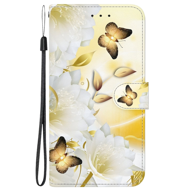 For iPhone 16 Plus Crystal Texture Colored Drawing Leather Phone Case(Gold Butterfly Epiphyllum) - iPhone 16 Plus Cases by buy2fix | Online Shopping UK | buy2fix