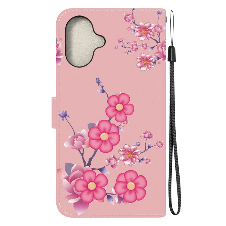 For iPhone 16 Plus Crystal Texture Colored Drawing Leather Phone Case(Cherry Blossoms) - iPhone 16 Plus Cases by buy2fix | Online Shopping UK | buy2fix