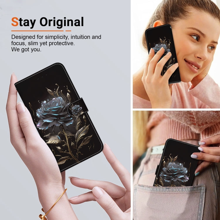 For iPhone 16 Pro Max Crystal Texture Colored Drawing Leather Phone Case(Black Rose) - iPhone 16 Pro Max Cases by buy2fix | Online Shopping UK | buy2fix