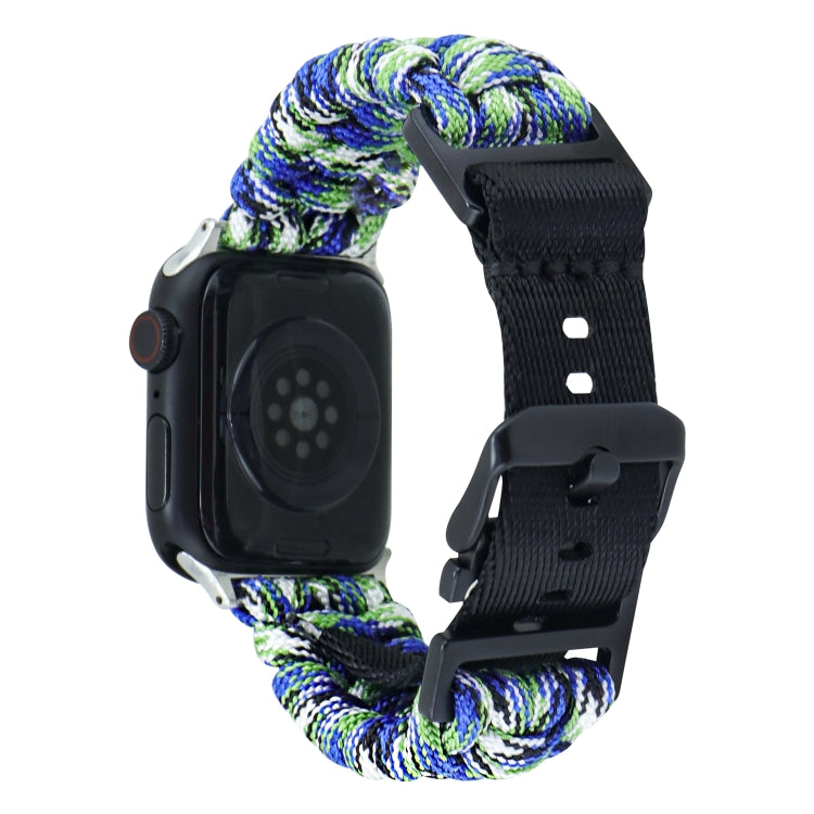 For Apple Watch Ultra 49mm Paracord Plain Braided Webbing Buckle Watch Band(Blue Green) - Watch Bands by buy2fix | Online Shopping UK | buy2fix