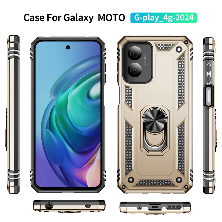 For Motorola Moto G Play 4G 2024 Shockproof TPU + PC Phone Case with Holder(Gold) - Motorola Cases by buy2fix | Online Shopping UK | buy2fix