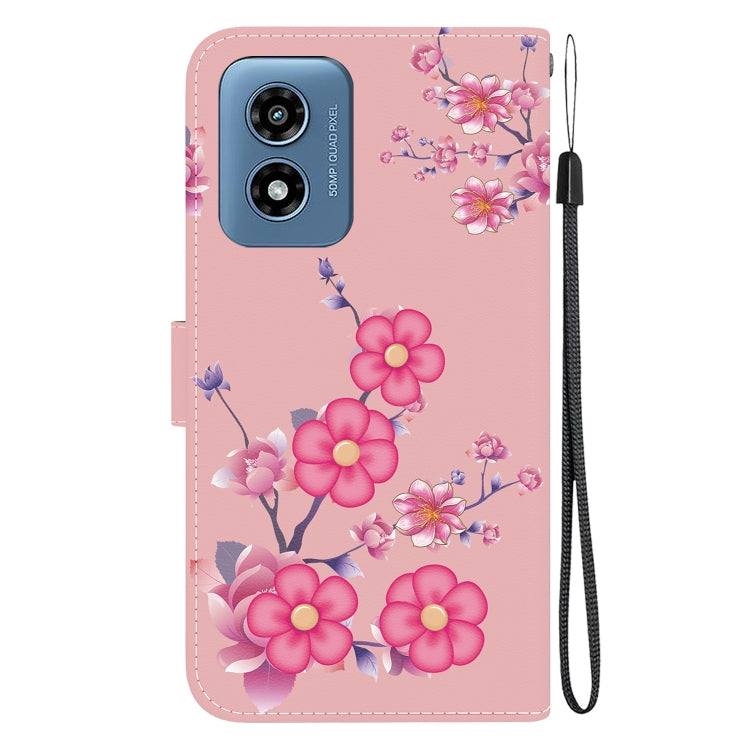 For Motorola Moto G Play 4G 2024 Crystal Texture Colored Drawing Leather Phone Case(Cherry Blossoms) - Motorola Cases by buy2fix | Online Shopping UK | buy2fix