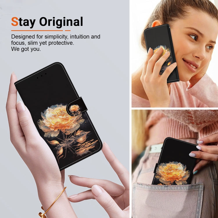 For OPPO Reno11 Global Crystal Texture Colored Drawing Leather Phone Case(Gold Peony) - Reno11 Cases by buy2fix | Online Shopping UK | buy2fix