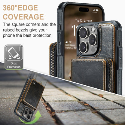 For iPhone 16 Pro JEEHOOD C22 Series Zipper Wallet Leather Phone Case with Dual Lanyard(Coffee) - iPhone 16 Pro Cases by JEEHOOD | Online Shopping UK | buy2fix