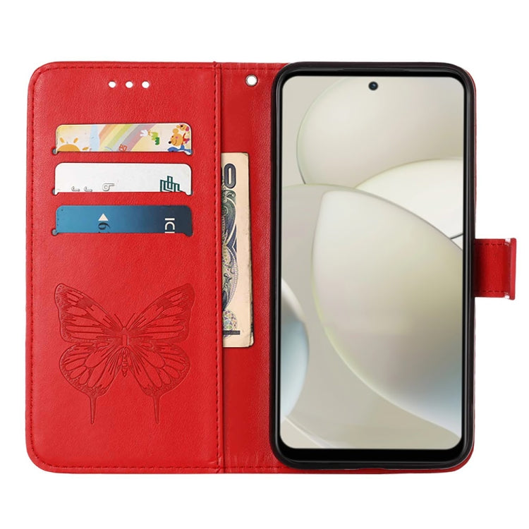 For Motorola Moto G Power 5G 2024 Embossed Butterfly Leather Phone Case(Red) - Motorola Cases by buy2fix | Online Shopping UK | buy2fix