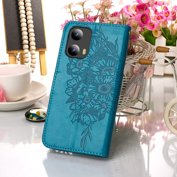 For Motorola Moto G Play 5G 2024 Embossed Butterfly Leather Phone Case(Blue) - Motorola Cases by buy2fix | Online Shopping UK | buy2fix