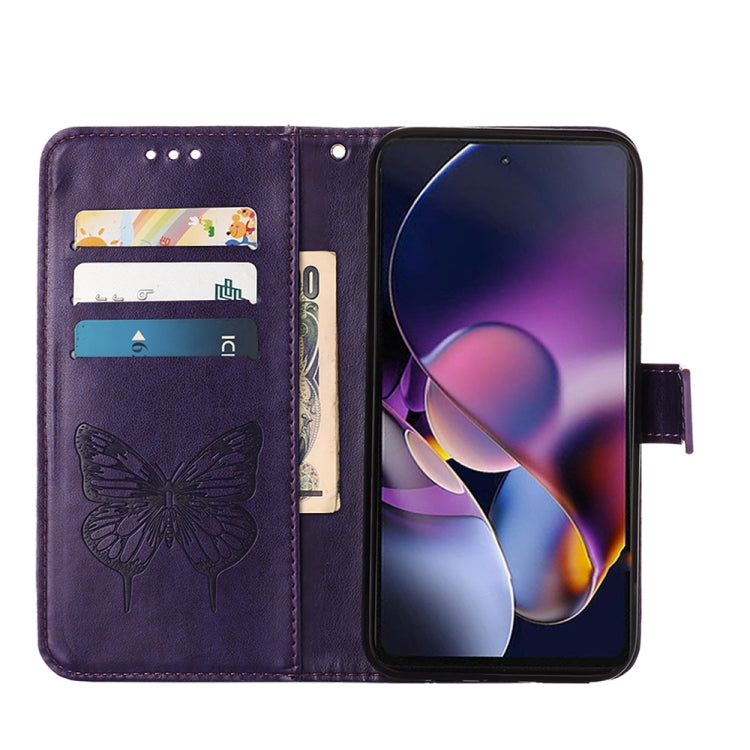 For Motorola Moto G Stylus 5G 2024 Embossed Butterfly Leather Phone Case(Dark Purple) - Motorola Cases by buy2fix | Online Shopping UK | buy2fix