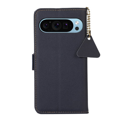 For Google Pixel 9 Side-Magnetic TJ Genuine Leather RFID Phone Case(Blue) - Google Cases by buy2fix | Online Shopping UK | buy2fix