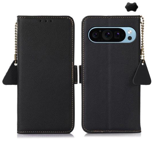 For Google Pixel 9 Side-Magnetic TJ Genuine Leather RFID Phone Case(Black) - Google Cases by buy2fix | Online Shopping UK | buy2fix