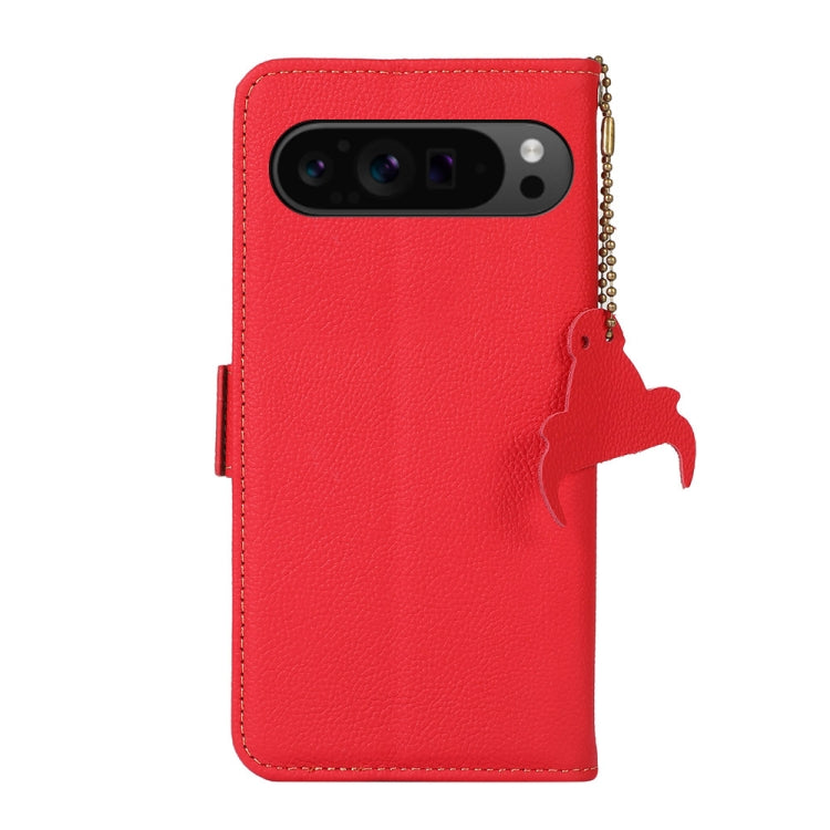 For Google Pixel 9 Pro Side-Magnetic TJ Genuine Leather RFID Phone Case(Red) - Google Cases by buy2fix | Online Shopping UK | buy2fix