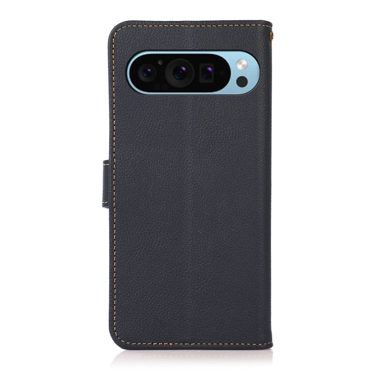 For Google Pixel 9 KHAZNEH Custer Genuine Leather RFID Phone Case(Blue) - Google Cases by buy2fix | Online Shopping UK | buy2fix