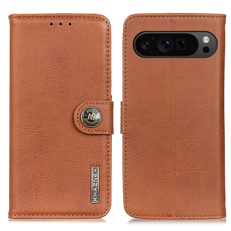 For Google Pixel 9 Pro KHAZNEH Cowhide Texture Horizontal Flip Leather Phone Case(Brown) - Google Cases by buy2fix | Online Shopping UK | buy2fix