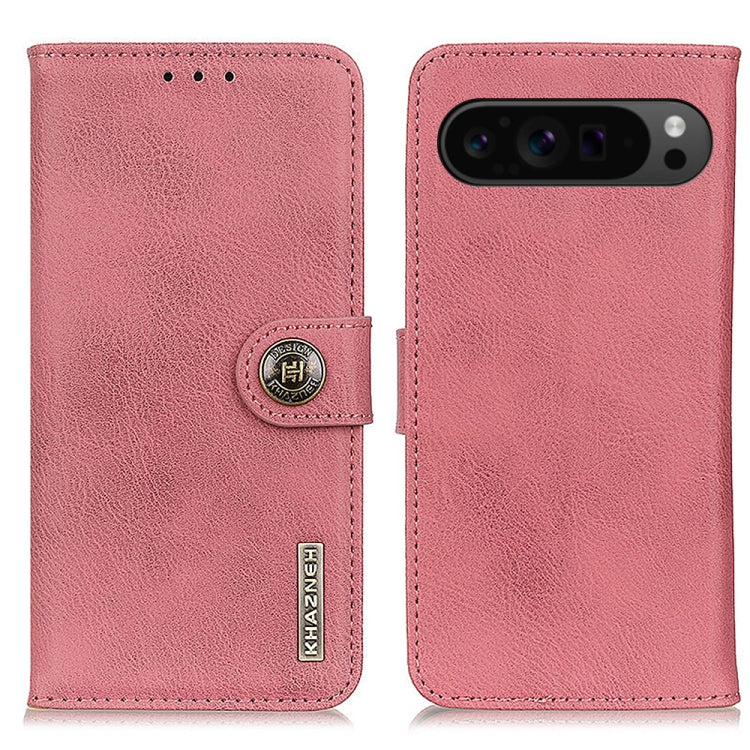 For Google Pixel 9 Pro KHAZNEH Cowhide Texture Horizontal Flip Leather Phone Case(Pink) - Google Cases by buy2fix | Online Shopping UK | buy2fix