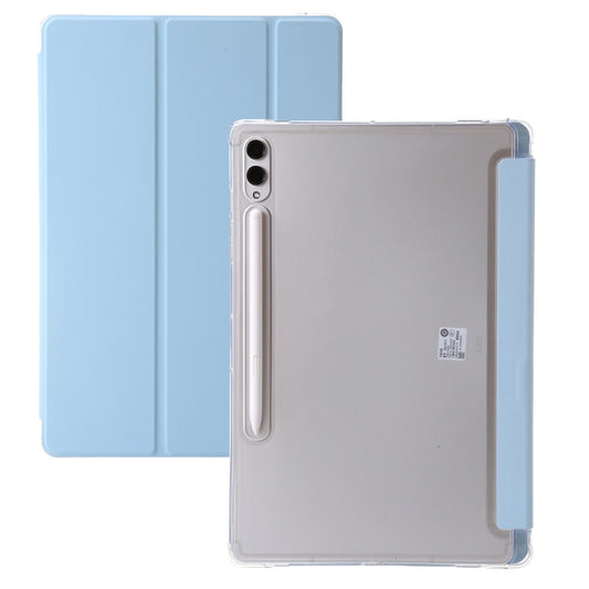 For Samsung Galaxy Tab S9 3-Fold Clear Acrylic Leather Tablet Case(Ice Blue) - Galaxy Tab S9 Cases by buy2fix | Online Shopping UK | buy2fix