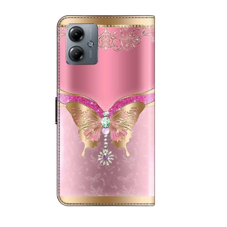 For Motorola Moto G14 Crystal 3D Shockproof Protective Leather Phone Case(Pink Bottom Butterfly) - Motorola Cases by buy2fix | Online Shopping UK | buy2fix