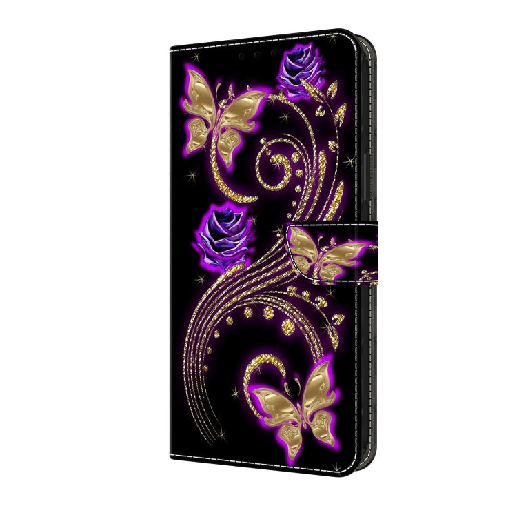 For Motorola Moto G24 Crystal 3D Shockproof Protective Leather Phone Case(Purple Flower Butterfly) - Motorola Cases by buy2fix | Online Shopping UK | buy2fix