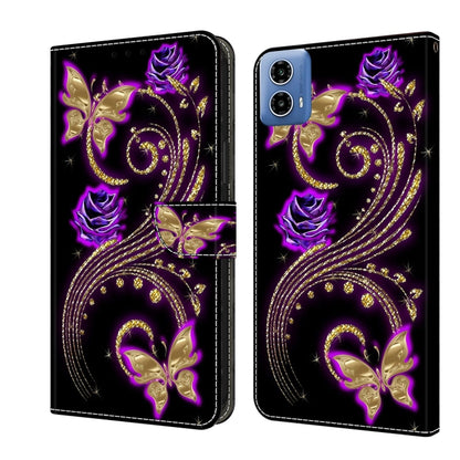 For Motorola Moto G24 Power Crystal 3D Shockproof Protective Leather Phone Case(Purple Flower Butterfly) - Motorola Cases by buy2fix | Online Shopping UK | buy2fix