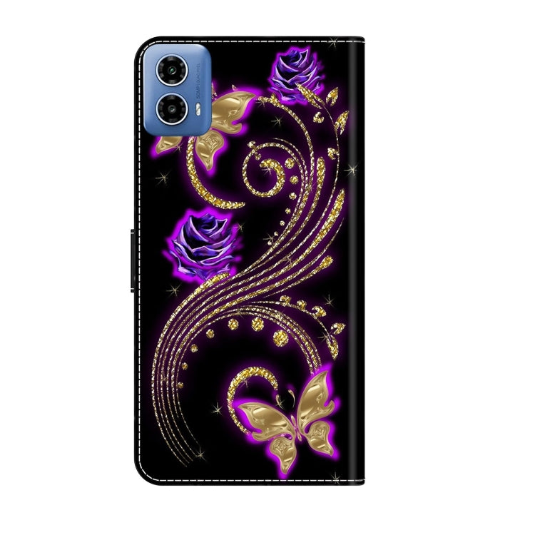 For Motorola Moto G34 Crystal 3D Shockproof Protective Leather Phone Case(Purple Flower Butterfly) - Motorola Cases by buy2fix | Online Shopping UK | buy2fix