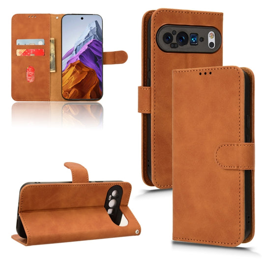 For Google Pixel 9 Pro Skin Feel Magnetic Flip Leather Phone Case(Brown) - Google Cases by buy2fix | Online Shopping UK | buy2fix