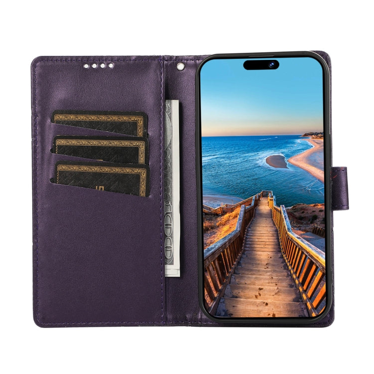 For OnePlus 11 PU Genuine Leather Texture Embossed Line Phone Case(Purple) - OnePlus Cases by buy2fix | Online Shopping UK | buy2fix