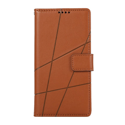 For iPhone 16 Pro Max PU Genuine Leather Texture Embossed Line Phone Case(Brown) - iPhone 16 Pro Max Cases by buy2fix | Online Shopping UK | buy2fix