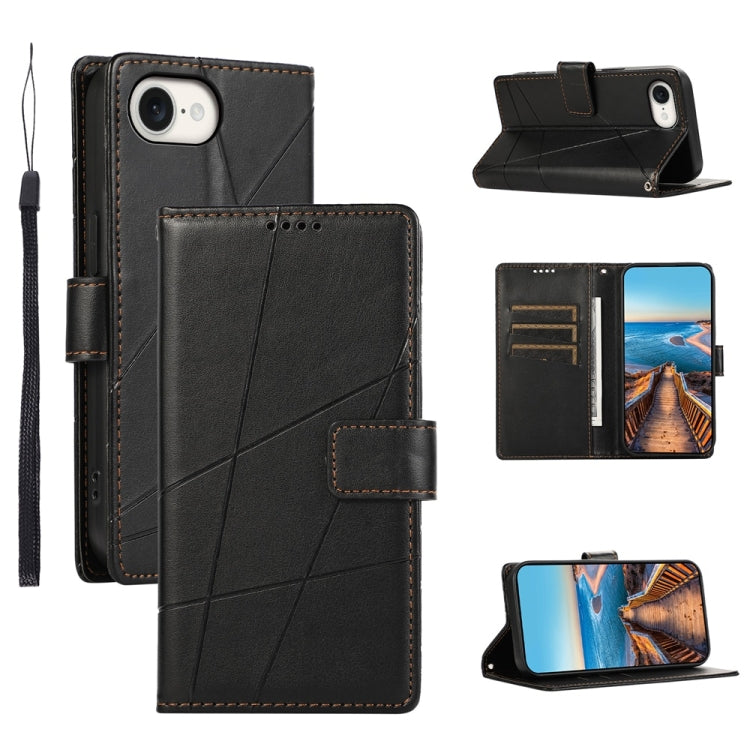 For iPhone SE 2024 PU Genuine Leather Texture Embossed Line Phone Case(Black) - More iPhone Cases by buy2fix | Online Shopping UK | buy2fix