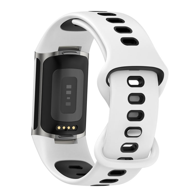 For Fitbit Charge 6 Two Color Silicone Watch Band(White Black) - Watch Bands by buy2fix | Online Shopping UK | buy2fix