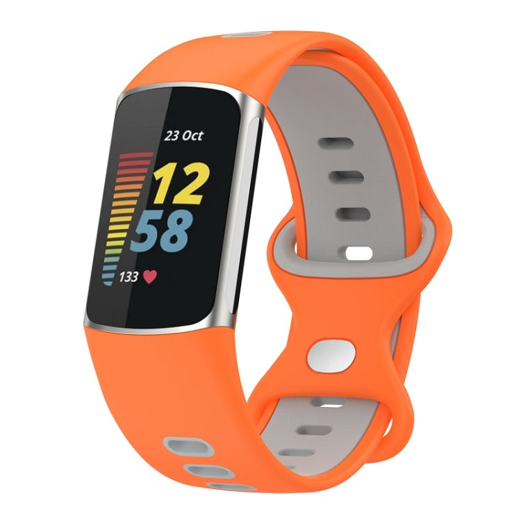 For Fitbit Charge 6 Two Color Silicone Watch Band(Orange Grey) - Watch Bands by buy2fix | Online Shopping UK | buy2fix